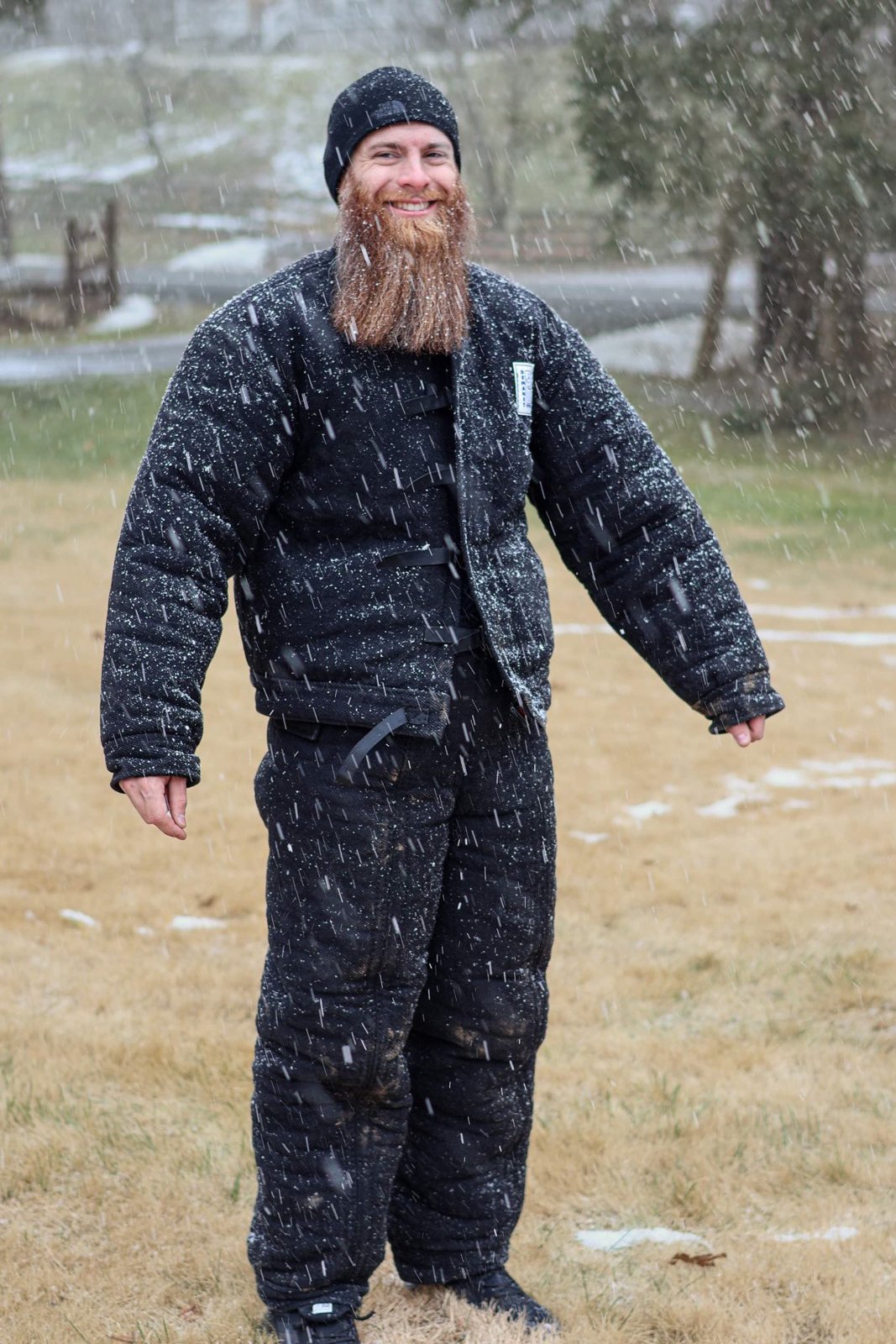 Brian in a bite suit in the snow